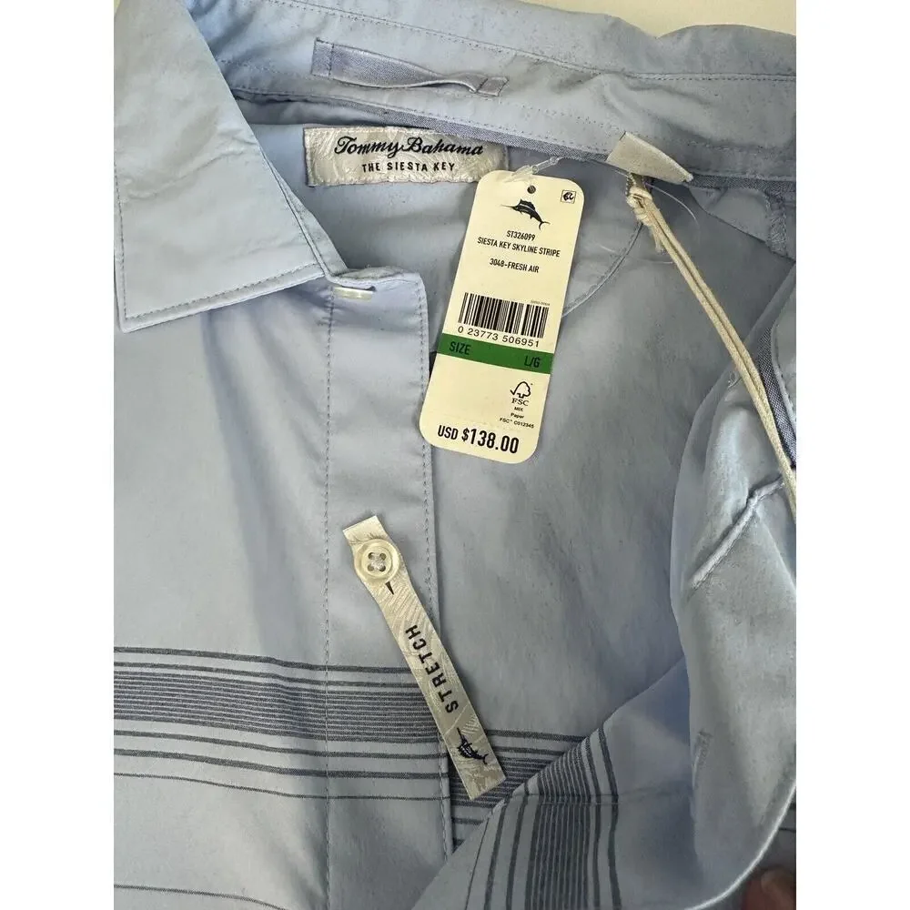 NWT - Tommy Bahama Men’s Siesta Key Shirt Large Blue Long Sleeve Skyline Stripe - Picture 5 of 8